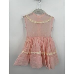 Unbranded Vintage Swiss Dot Lace Party Dress 3T Pink Sheer Bow Back
